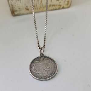 Vintage Sterling Silver Saint Christopher Pendant From Italy